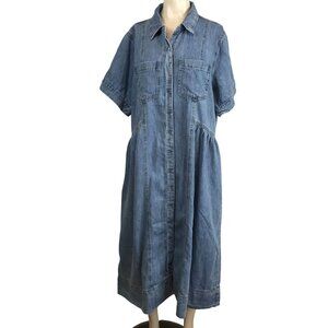MAYE - WOMEN'S XL -BLUE SHORT SLEEVE BUTTON COLLARED 100% COTTON DENIM DRESS